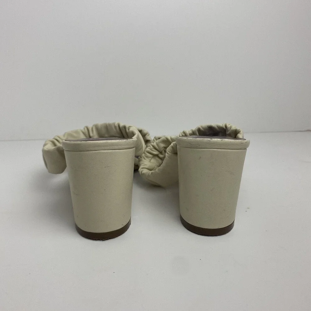 Staud Womens Size 37 Frankie Ruched‎ Leather Mules Block Heel Strap Sandal Ivory